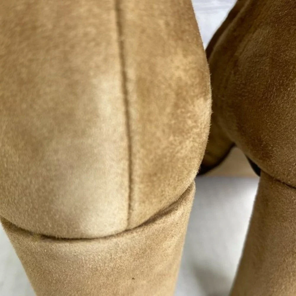 Free People Cecile Ankle Boots Suede Lace Up Side Block Heel Tan Camel Size 41